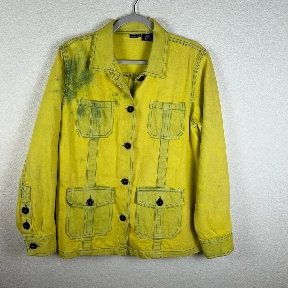 North Crest Women’s Sz Medium farm 90’s Y2K neon denim chore jacket barn jacket - Picture 1 of 7